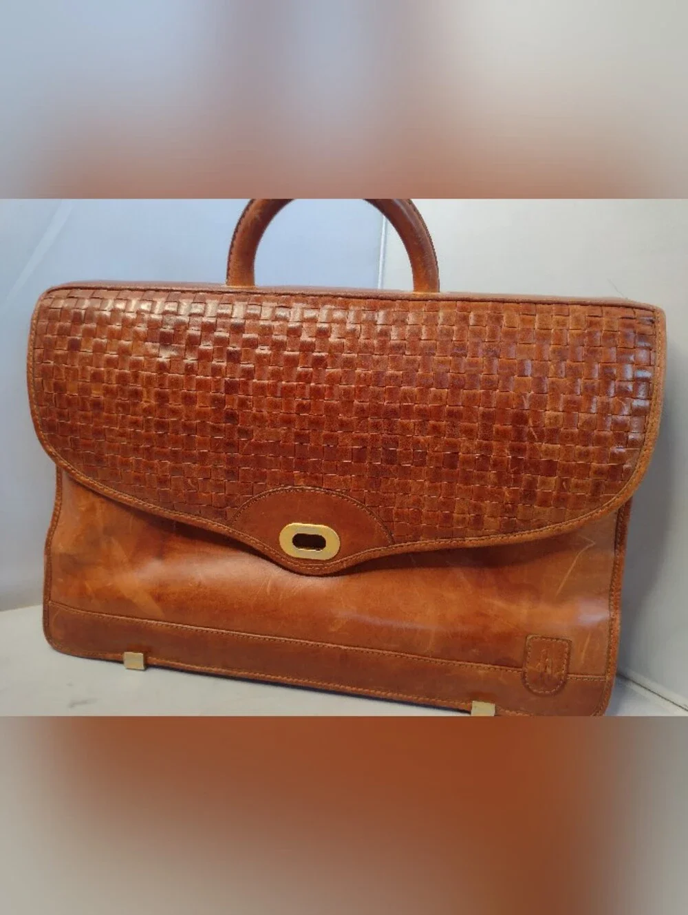 Vintage Hartmann Lombardo Woven Leather Gentlemen’s Briefcase Bag Brown Tan